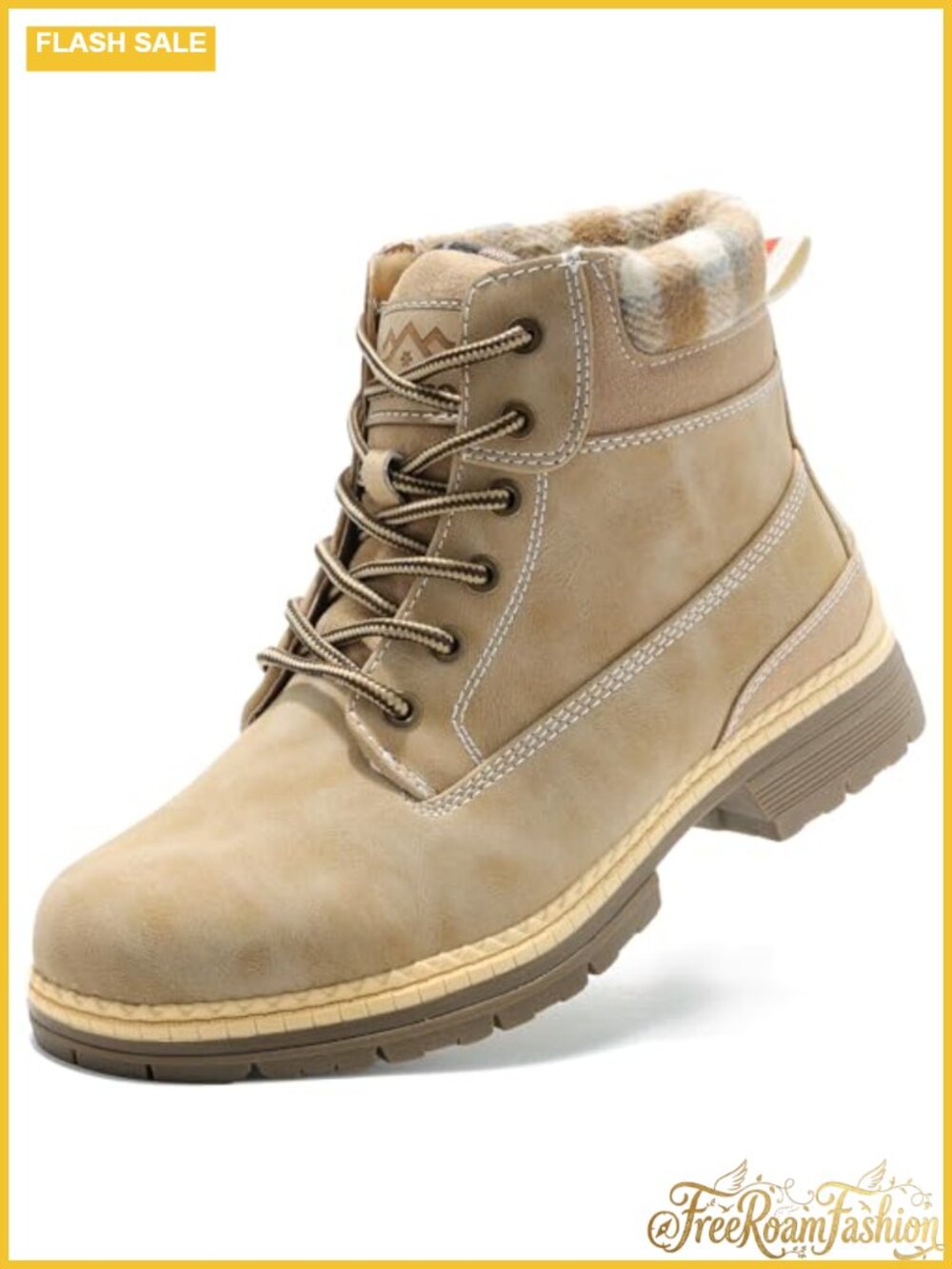 Womens Hiking Backpacking Boots PU Leather Fur Lined Lace Up Ankle Winter